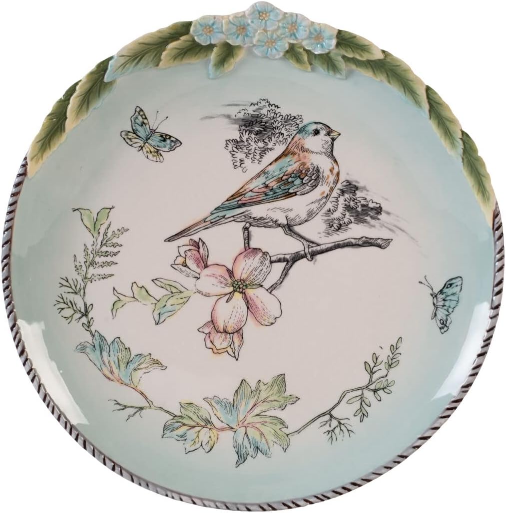Fitz & Floyd English Garden Bird Accent Plate, Set of 4, 9 Inch, Blue
