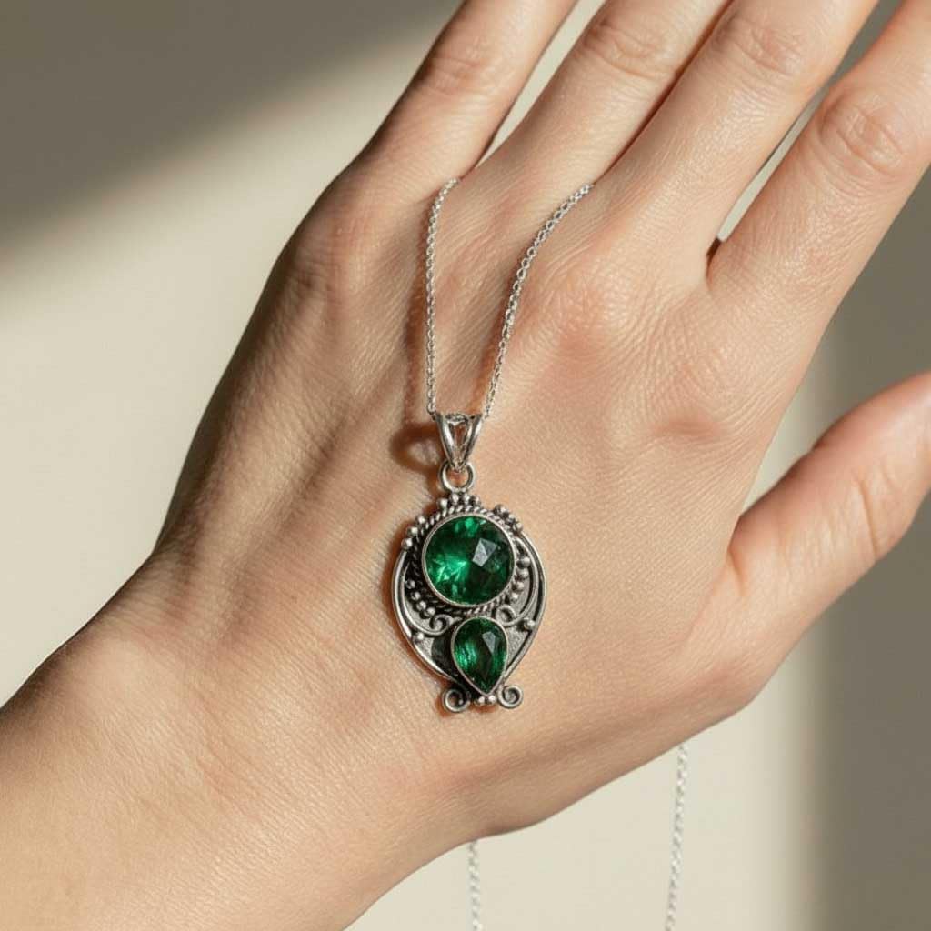 JEWELOPORIUM Chunky Natural Gemstone Pendant Necklace For Women Garnet, Labradorite, Turquoise, Carnelian Round - Pear Boho 925 Sterling Silver Plated Handmade Jewelry