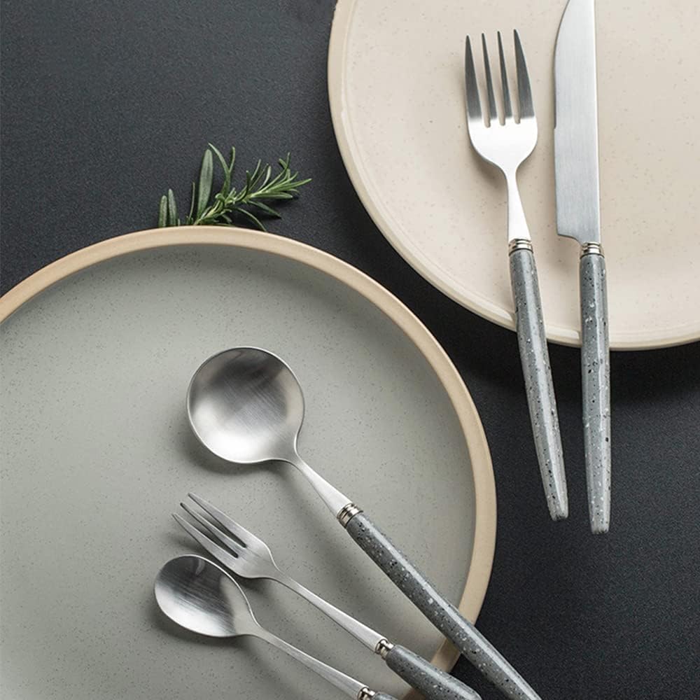 Dinner Silverware Set For 6 Flatware 30 Pcs Cutlery Utensil Set Elegant Ceramic handle Wedding Christmas Halloween Anniversary Valentine Restaurant Candlelight Dinner Stone Sand St