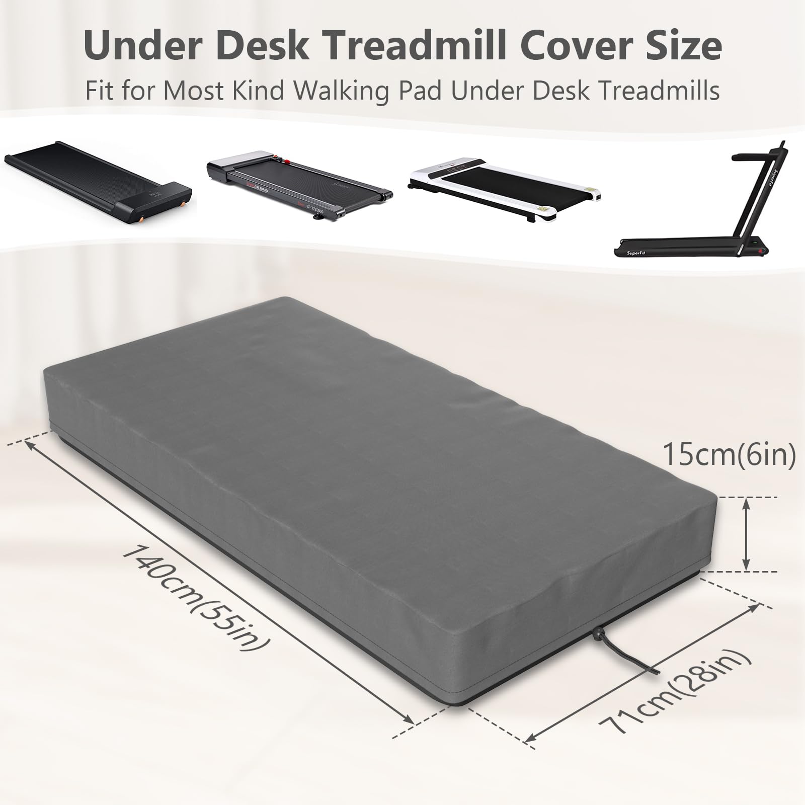 LANMOU Copertura per Tapis Roulant, 420D Copertura Protettiva per Tapis Roulant Pieghevole, Oxford, Impermeabile, Antipolvere, Walking Pad Cover per Casa, 140 x 71 x 15 cm, Grigio