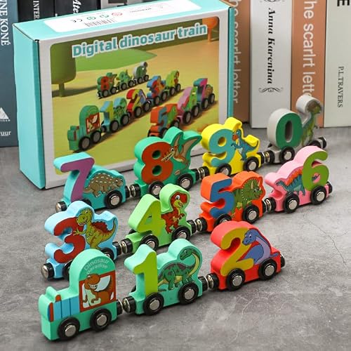 Zrccox Dinosaur Train Set, 11 Pcs Wooden Toy Cars With Numbers, Color Train（Enhanced Magnetic Ver）, Dinosaur Toys For Kids 3-5, Montessori Toys For 1 2 3 4 5 Year Old Boy Gifts, Toddler Birthday Gifts #TOP1