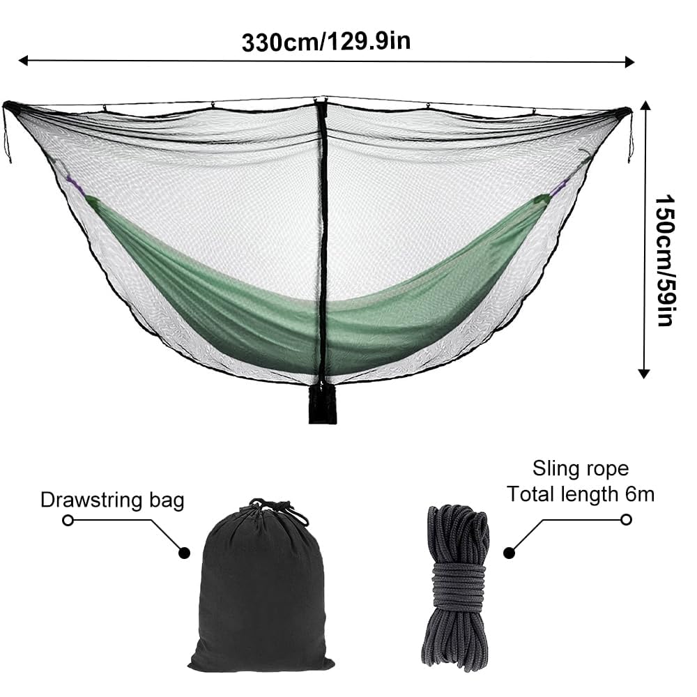 Hängematte Moskitonetz, Outdoor-Hängemattennetz mit Zweiweg-Reißverschluss, 360-Grad-Schutz, Polyesternetz, tragbares Hängematten-Moskitonetz für Camping (Schwarz)