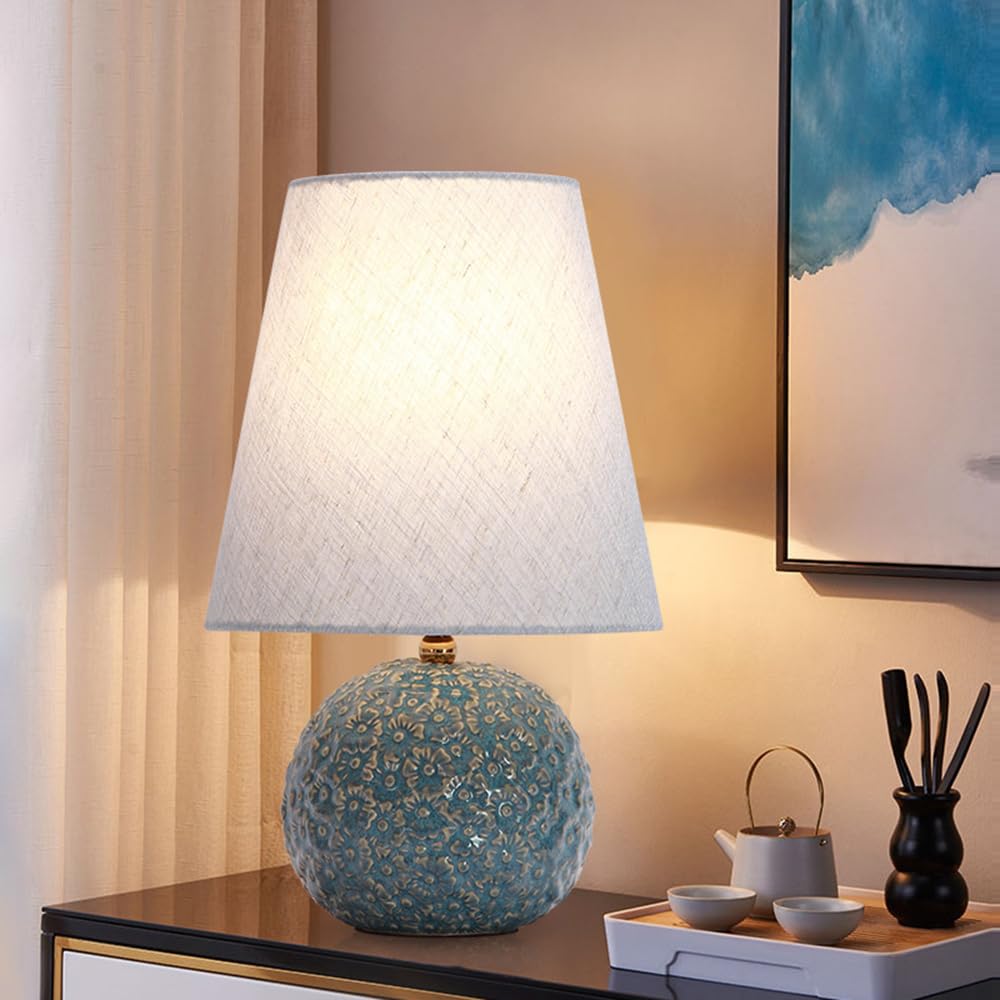 Mengjay Tischlampe Vintage, Nachttischlampe, Tischleuchte, Retro Landhaus, E27 Fassung, Lampenschirm aus Leinen, für Deko Schlafzimmer, Wohnzimmer, Geschenk