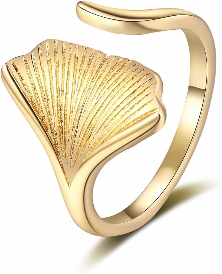 Dainty Ginkgo Leaf Open Band Ring for Women Silver Gold-Toned Ginko Leaves Statement Wrap Finger Rings Adjustable Comfort Fit Elegant Wedding Engagement Jewelry