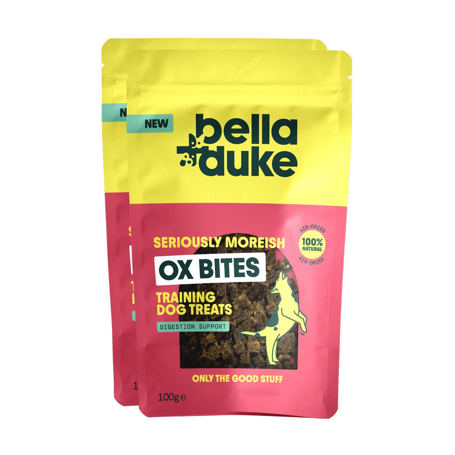 Bella+Duke Ox Bites for Dogs 2 Pack - Beef Hearts Snack with Apple Cider Vinegar for Gut Health & Sensitive Stomachs - B Vitamins & Iron - High Value Training Reward - 100% Natural Treats