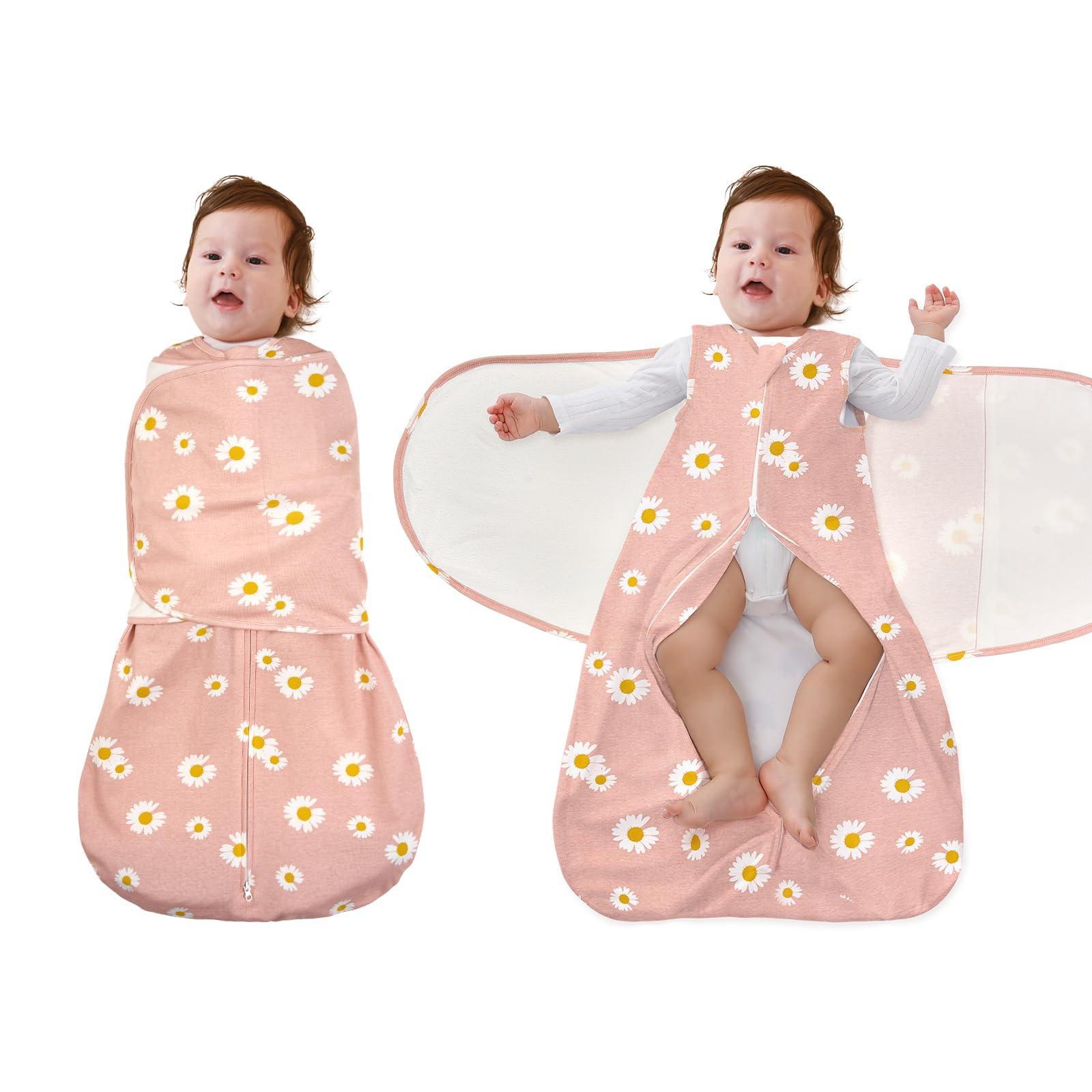 FUNUPUP Pucksack Baby 0-6/6-12 Monate, 100% Baumwolle Swaddle Schlafsack Baby Sommer 1 Tog, 3-in-1 Babyschlafsack mit Klettflügeln und Doppeltem Reißverschluss