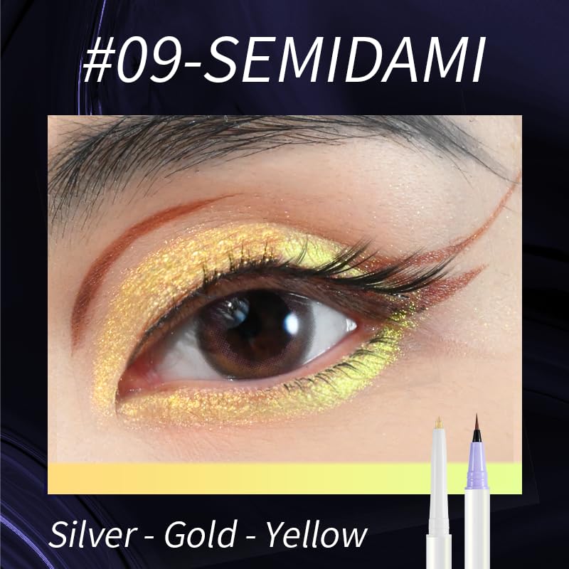 Image of CHARMACY 2 in 1 Duochrome Gel Eyeliner Pen, Gold Green Chameleon Glitter Metallic Eye Liner, Waterproof Smudge Proof Long Lasting Makeup (DE08)