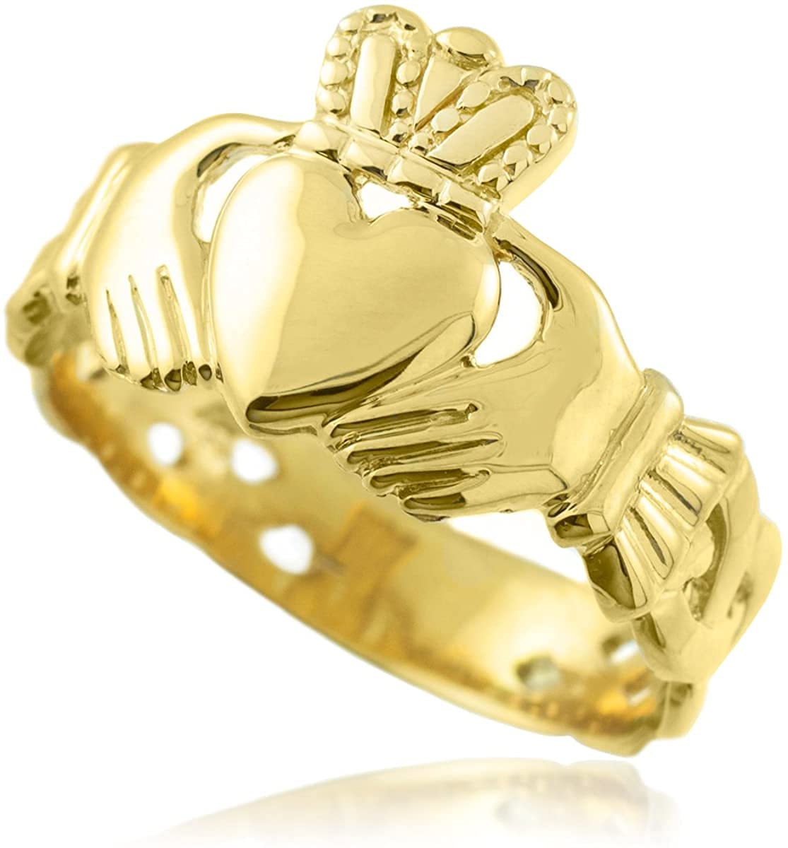 Claddagh Gold 14k Yellow Gold Claddagh with Trinity Knot Band