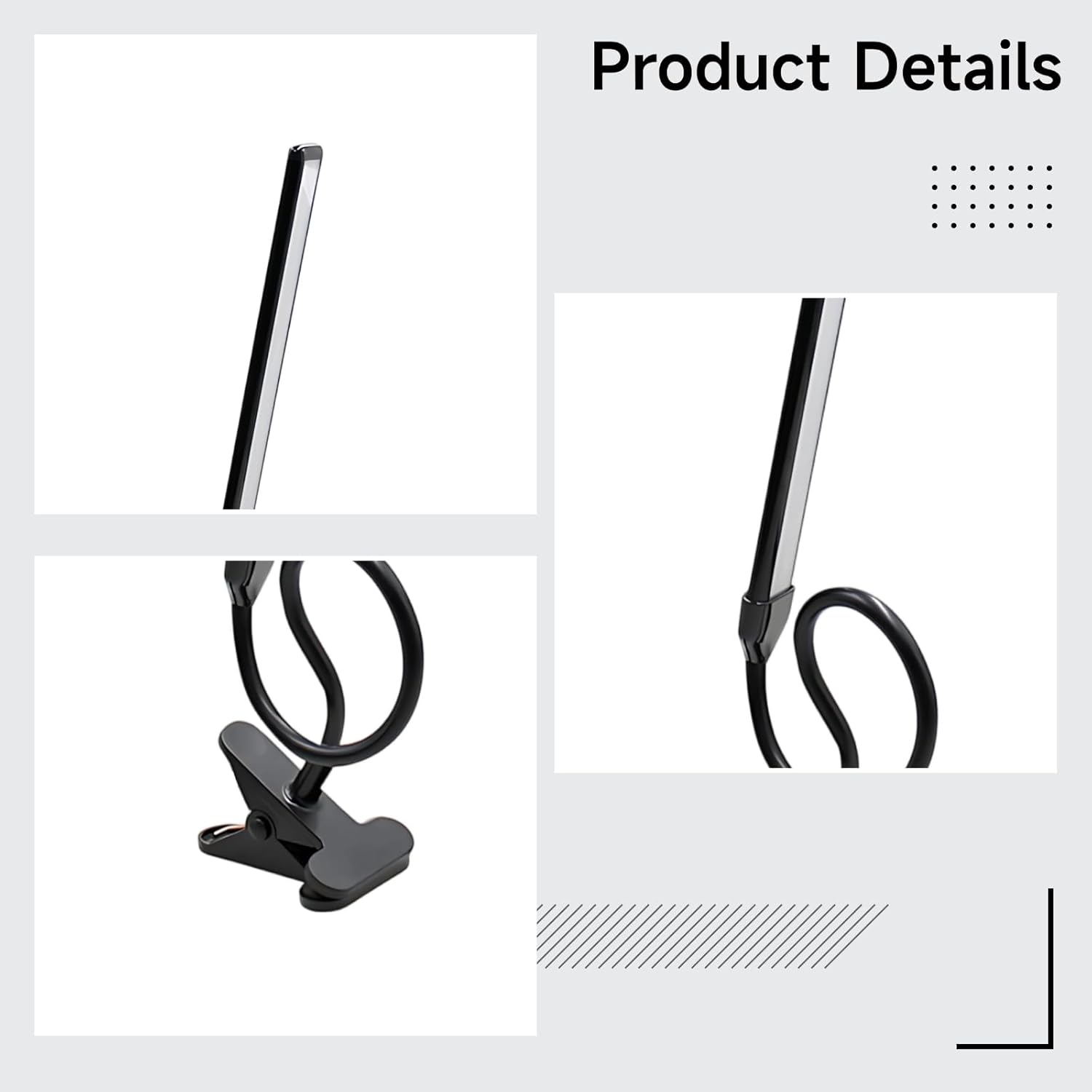 Desk Lamp With Clip, 19.3 In Gooseneck Led Art Light, Black, Dimmable, Usb Powered, 3 Color Modes For Tattoo, Nail Art, Reading