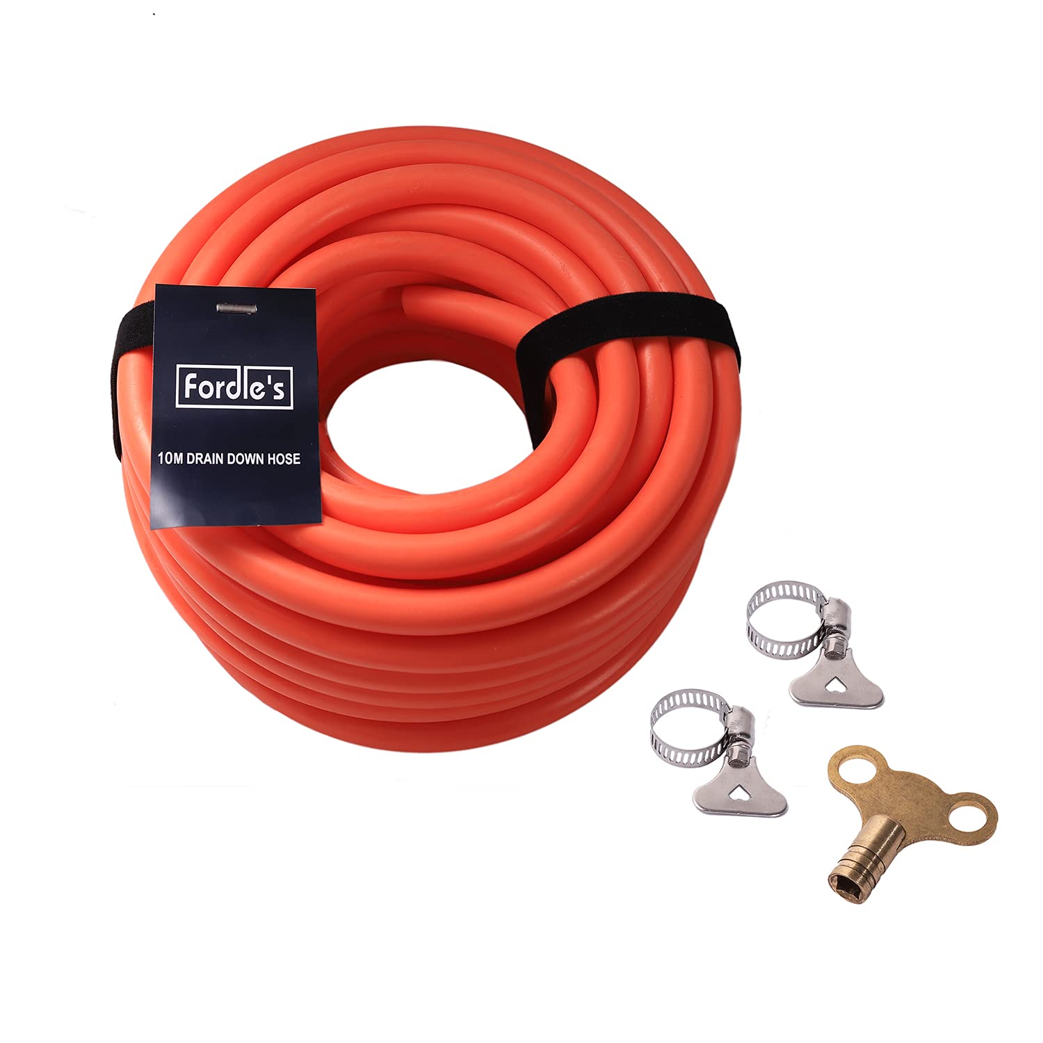 Fordle's Red,Silver,Gold Fordle’s 10M Drain Down Hose Kit For Radiator/Heating System Repair Maintenance Servicing – Flexible Tpu Rubber With 12Mm Bore – Includes Radiator Bleed Key & 2 Connector Clips & 2 Storage Straps