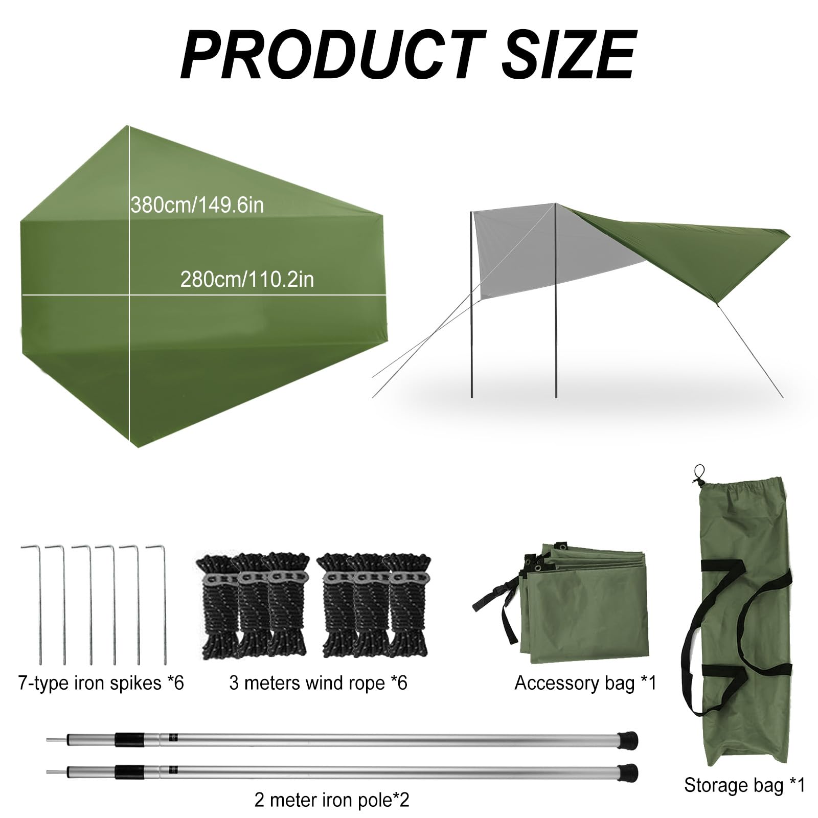 Auto Vorzelt Heckklappe 280 * 380cm,Wasserabweisendes Sonnensegel,wasserdichte Auto-Campingzelt,Wasserdicht Sonnensegel Auto Camping,Heckzelt Auto für PKW,Van Oder Camper (Grün)