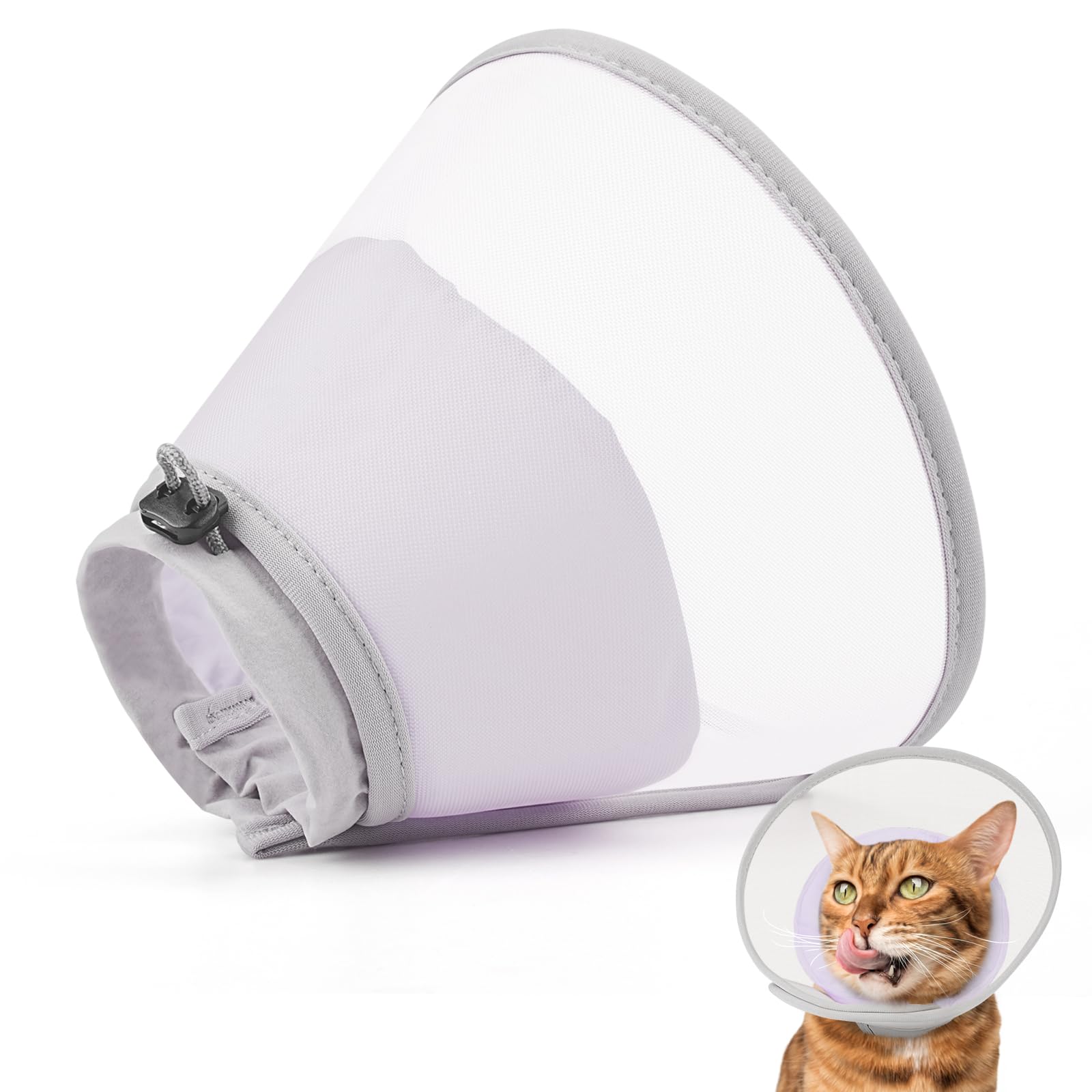 Supet Weicher Halskrause Katze: Bequemer, wasserdichter Netz-Erholungskegel nach Operationen, um Lecken und Kratzen zu verhindern, Alternative zum Elizabeth-Kopf-/Halskegel aus Kunststoff(Helllila,S)