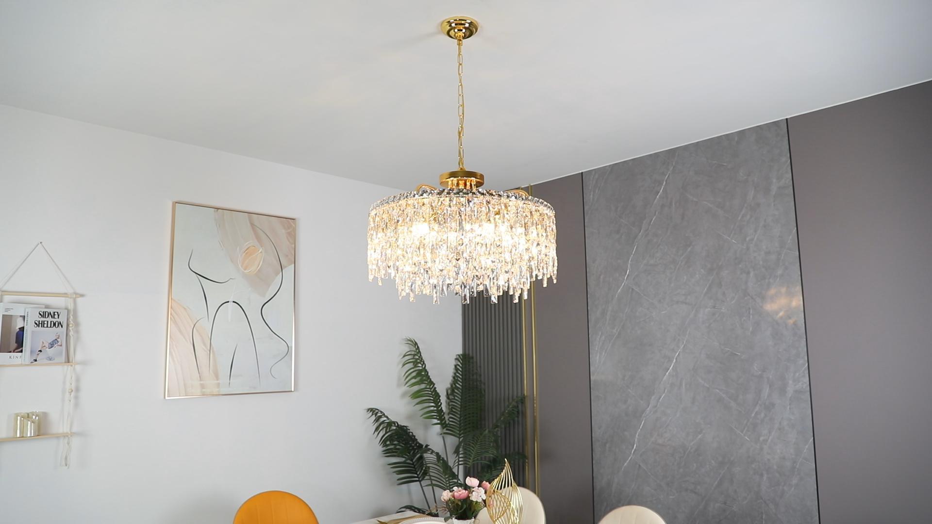 Image of 24 inch 8 Lights Gold Crystal Chandeliers for Dining Room Light Fixture