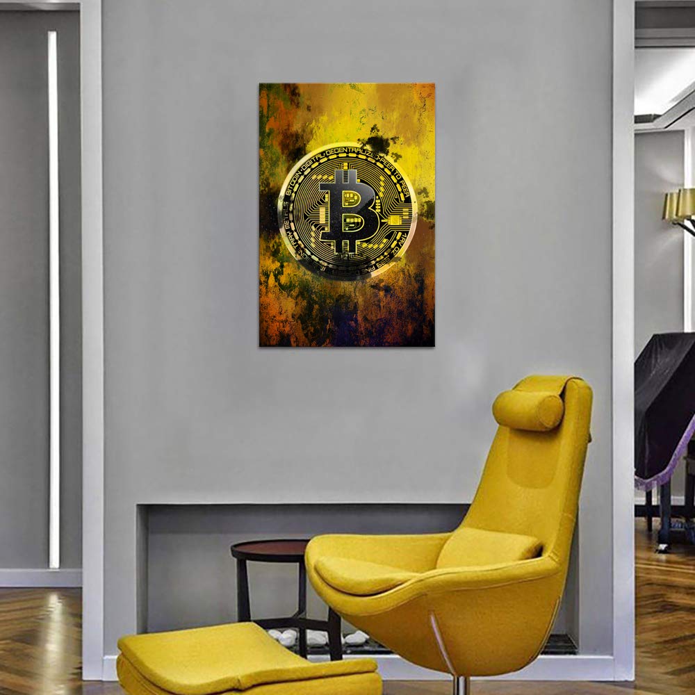 Bitcoin inspirierende Wandkunst, motivierende Unternehmerbilder, Kryptowährungshändler, Leinwandgemälde, moderne Hodl-Krypto-Poster, Drucke, Kunstwerk für Bürodekorationen, gerahmt (61 x B x 91 cm H)
