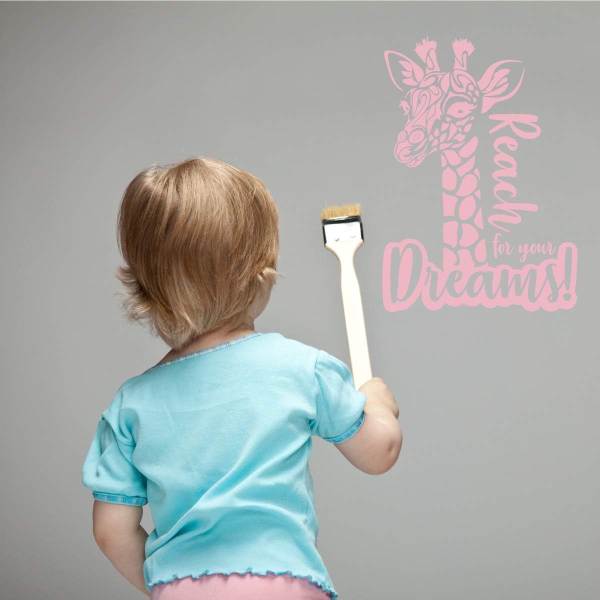 Tribal Giraffe Reach for Your Dreams Nursery Room Vinyl Wall Decal Sticker (Carnation Pink, 13 X 18 in)