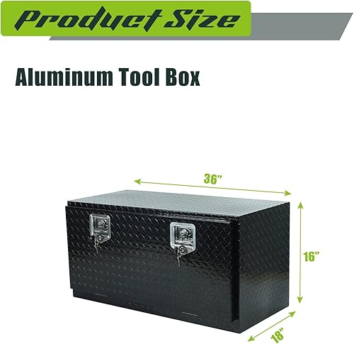 Miniatura 2 de PRFFWK Caja de herramientas de remolque de aluminio resistente de 36 x 17 x 18 pulgadas caja plana para debajo de la carrocería caja de herramientas
