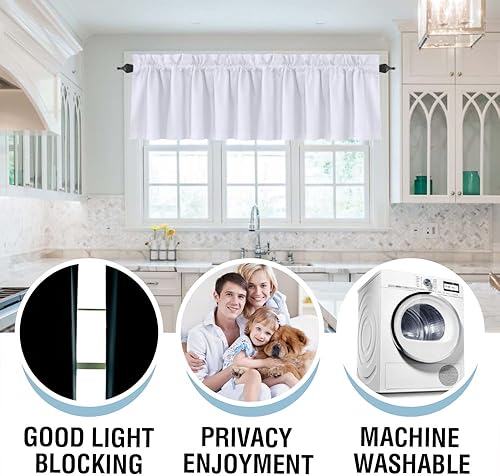 Miniatura 8 de H.VERSAILTEX Cenefas de cortina 100% opacas para ventanas de cocina, baño, sala de estar, dormitorio, cenefas con bolsillo para cortinero con