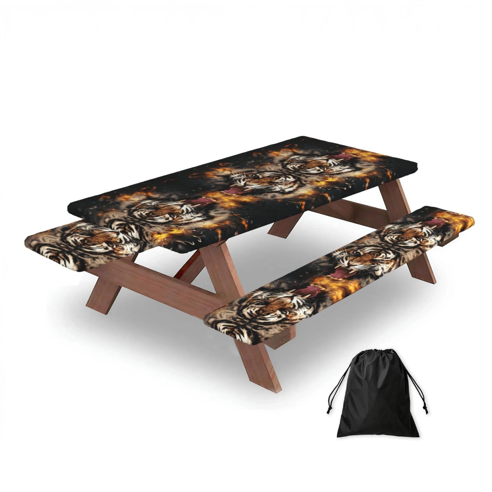 Zqytgfdc Black Roaring Tiger Rectangular Water-Repellent Picnic Tablecloths, Outdoor Camping, Picnic, Bbq