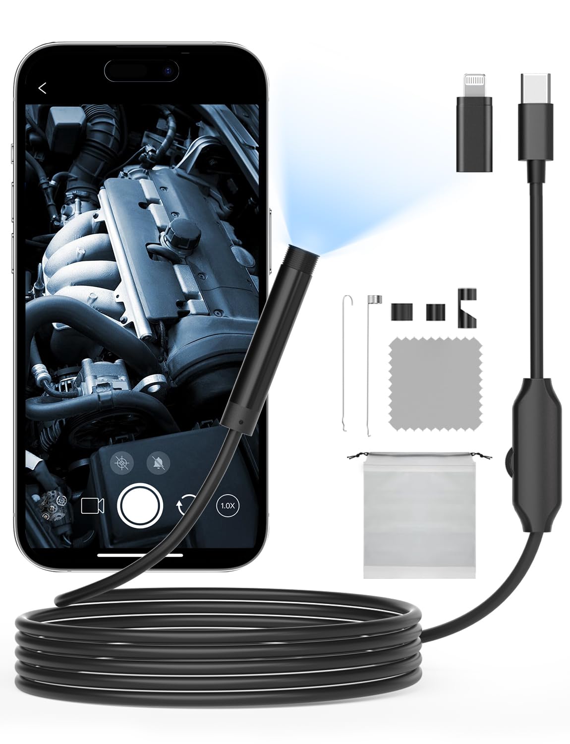 Caméra Endoscopique HD 5m – Pour Téléphone, étanche IP67 – Idéale Mécanique, Plomberie, Inspection