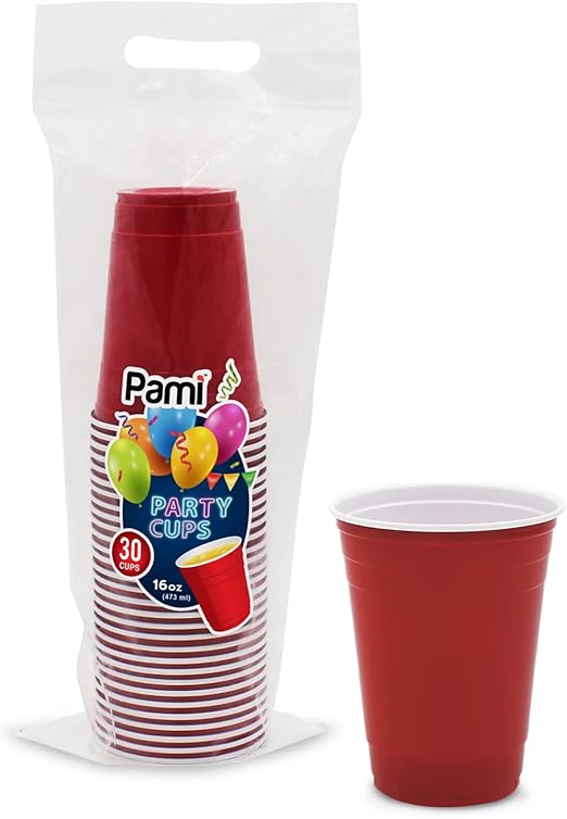 PAMI Red Plastic Party Cups 16oz Disposable Drinking