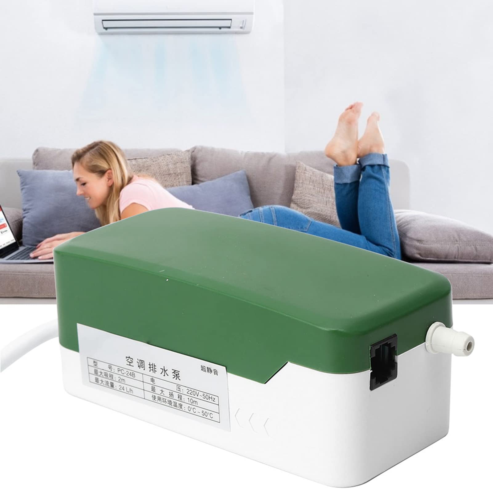 Jiawu Pompa Spustowa Klimatyzacji PC-24B Ultra Cicha, Automatyczna 19 DB do Urządzenia z Kanałem Sufitowym Split AC, 24 L/h 3 W Pompa Wody Kondensatu z Wyłącznikiem Pływakowym do Systemu HVAC Szczelna