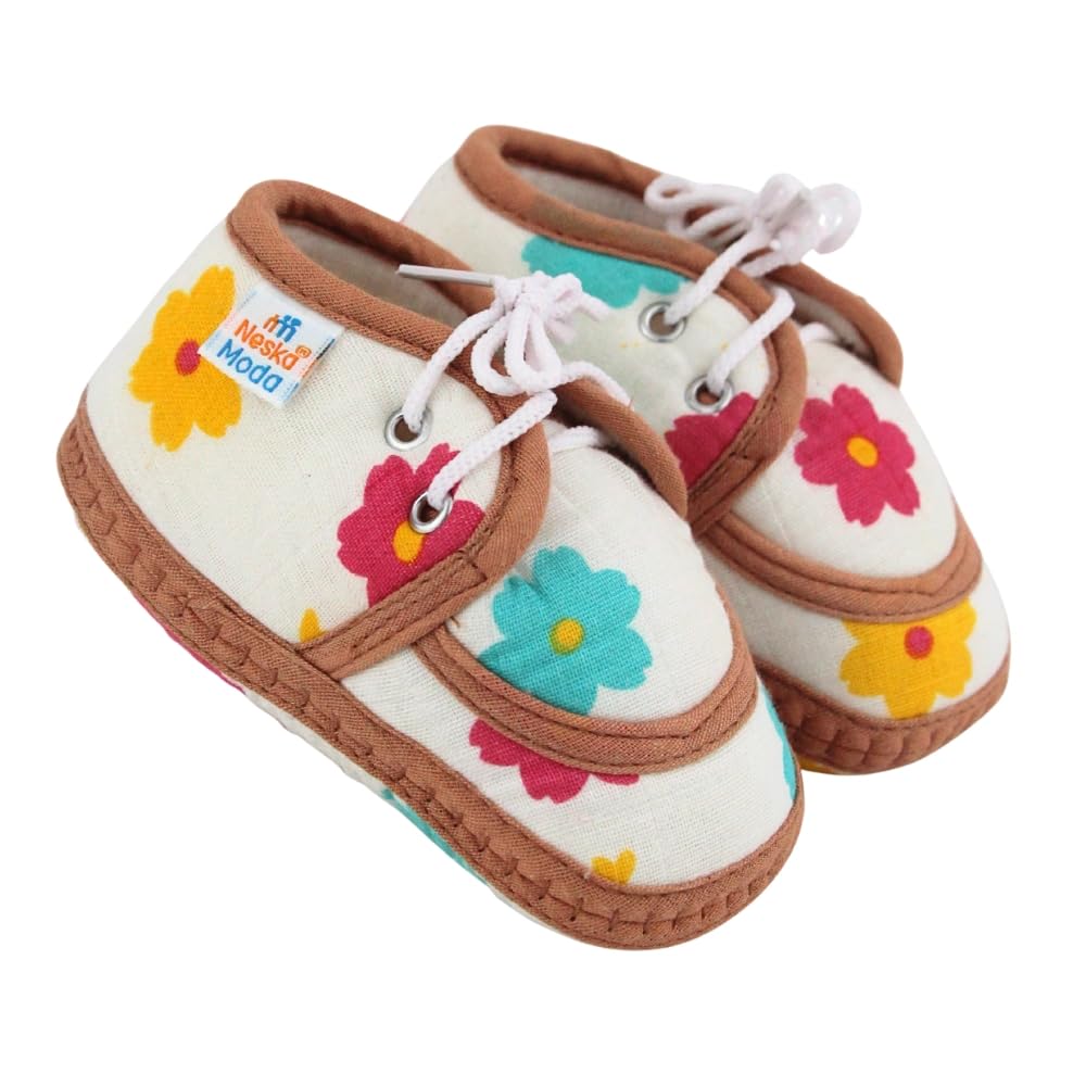 6 To 12 Months Baby Boys & Baby Girls Star & Rainbow Muslin Lace White,Brown Hook & Loop Shoe Booties-BT5569-image-28