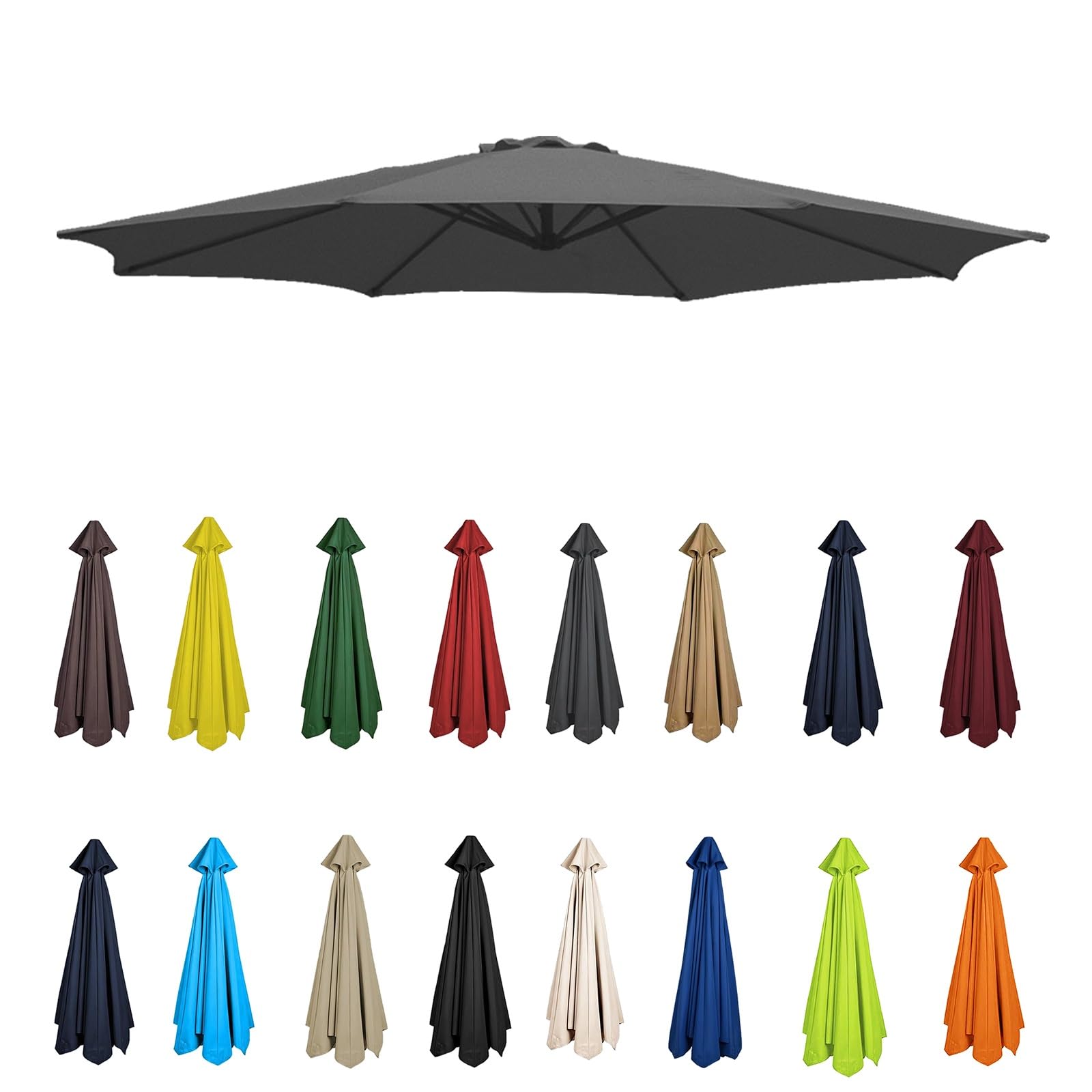 2m-3.5m Replacement Parasol Canopy, Umbrella Replacement Fabric, Garden Umbrella Replacement Cover, Outdoor Replacement Fabric, 6/8 Arms, replacement parasol fabric cover for Garden Umbrella(Gray,8rib