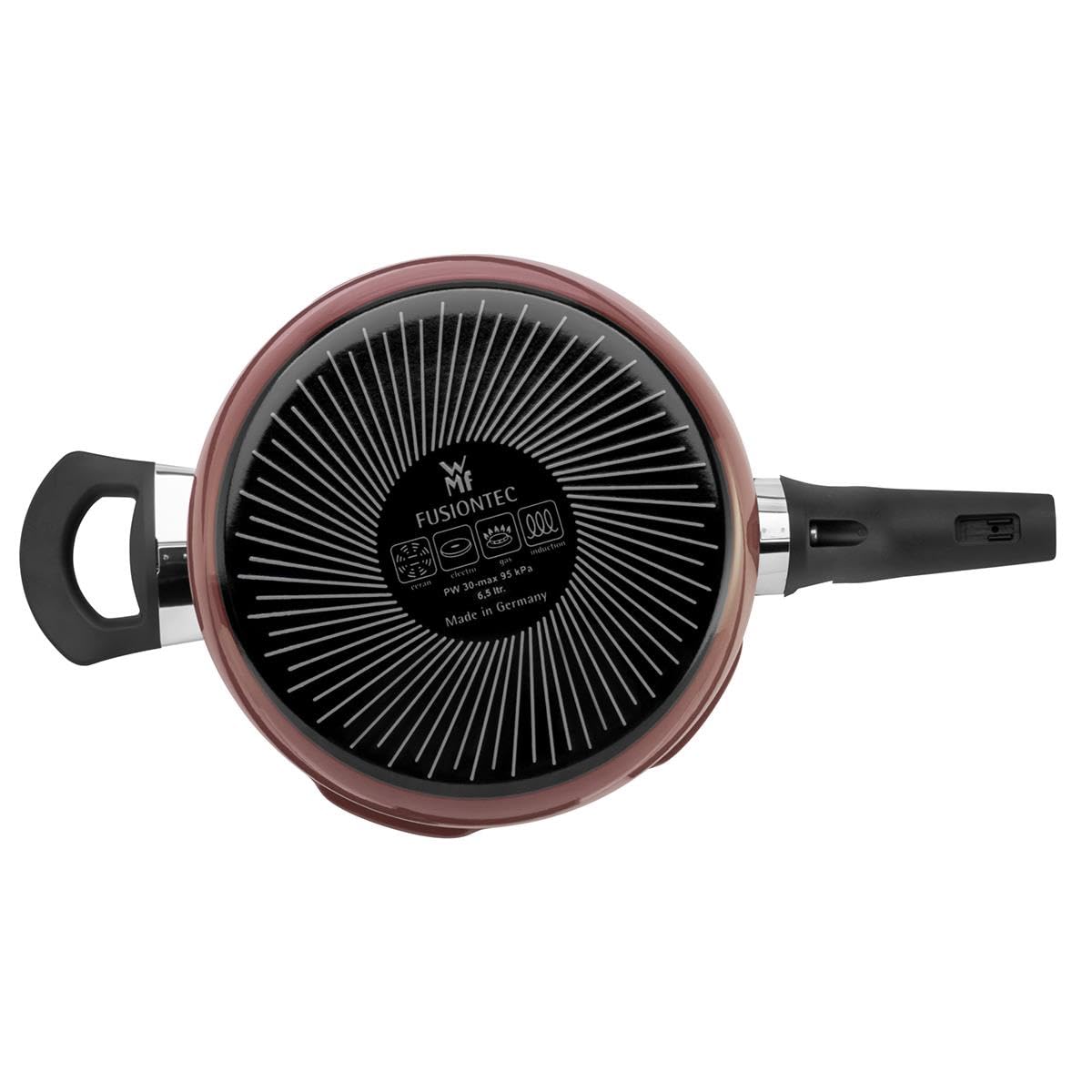 WMF Perfect Premium Fusiontec Schnellkochtopf Induktion, Dampfkochtopf 6,5l, High-Tech Keramik, 2 Kochstufen, All-In-One-Drehknopf, dunkelrot