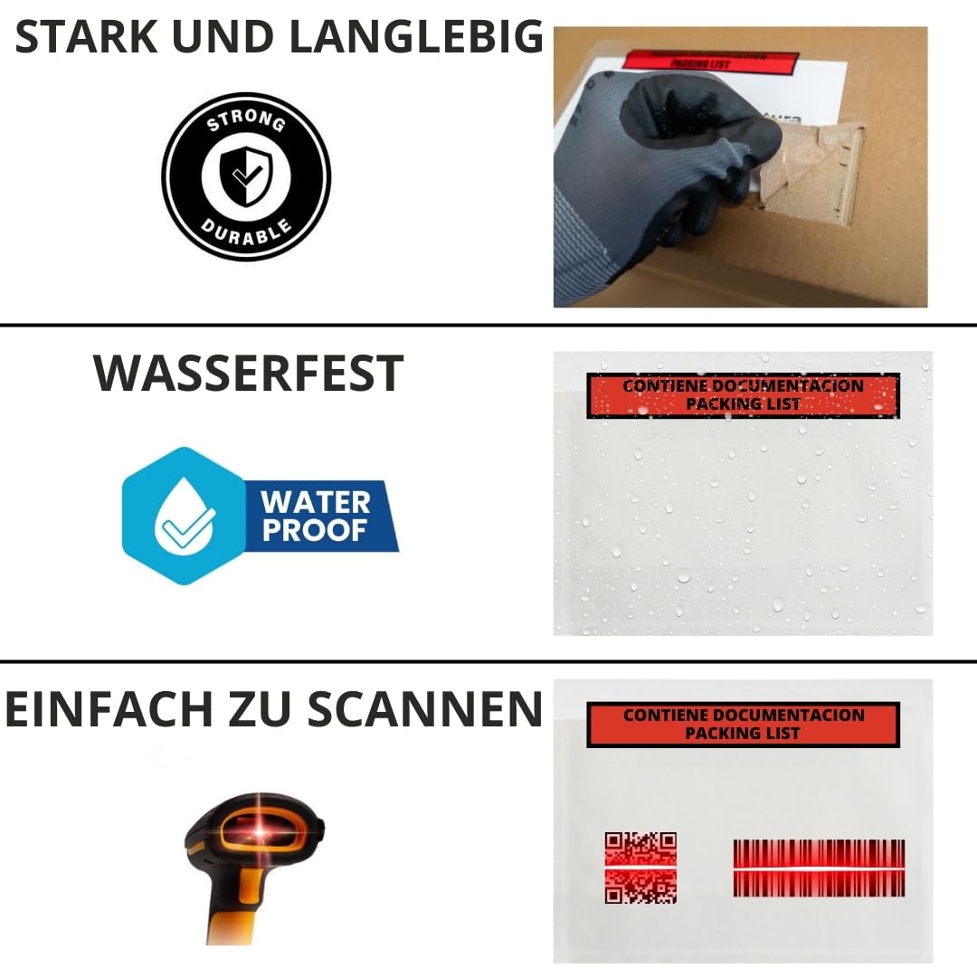 Selbstklebende Dokumentenhülle, Docufix Packing List, A6, A5, A4, DL, Umschlag mit Dokumentation, Lieferschein, transparenter Umschlag aus Kunststoff für Lieferscheine, LADIJET (100, A5, 225 x 165 mm)