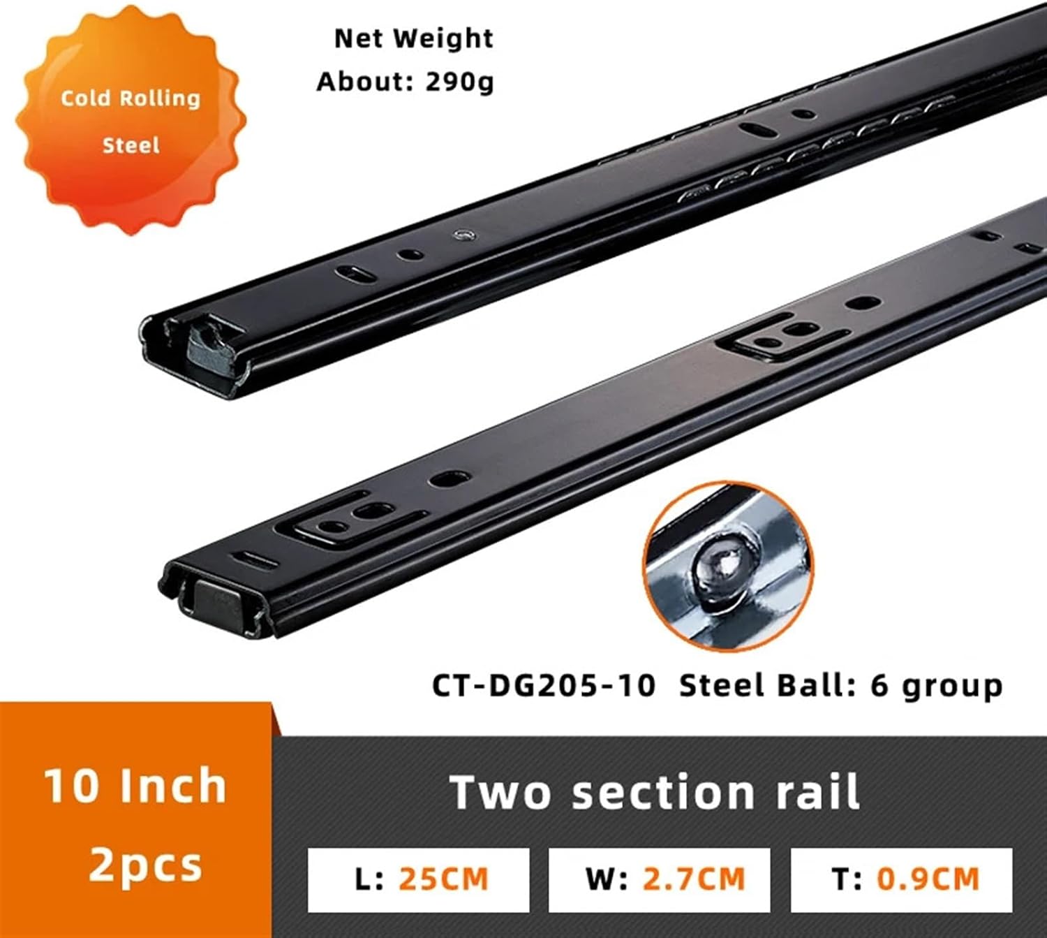 8~16Inch Drawer Slides Close Drawer Track Rail Sliding Two-Section Cabinet Slides Furniture Hardware(DG205 10 Inch)
