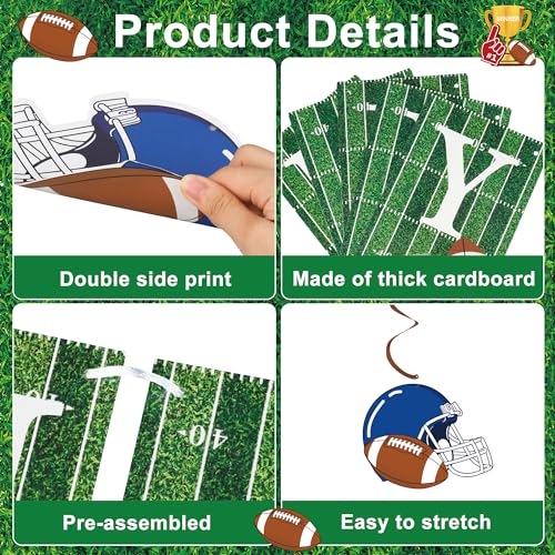 Football Birthday Party Decorations Pre-Strung Happy Birthday Banner Green Brown White Honeycomb Balls Football Themed Hanging Swirls Circle Dots Garland for Sport Football Birthdays Party Decor - Image 6