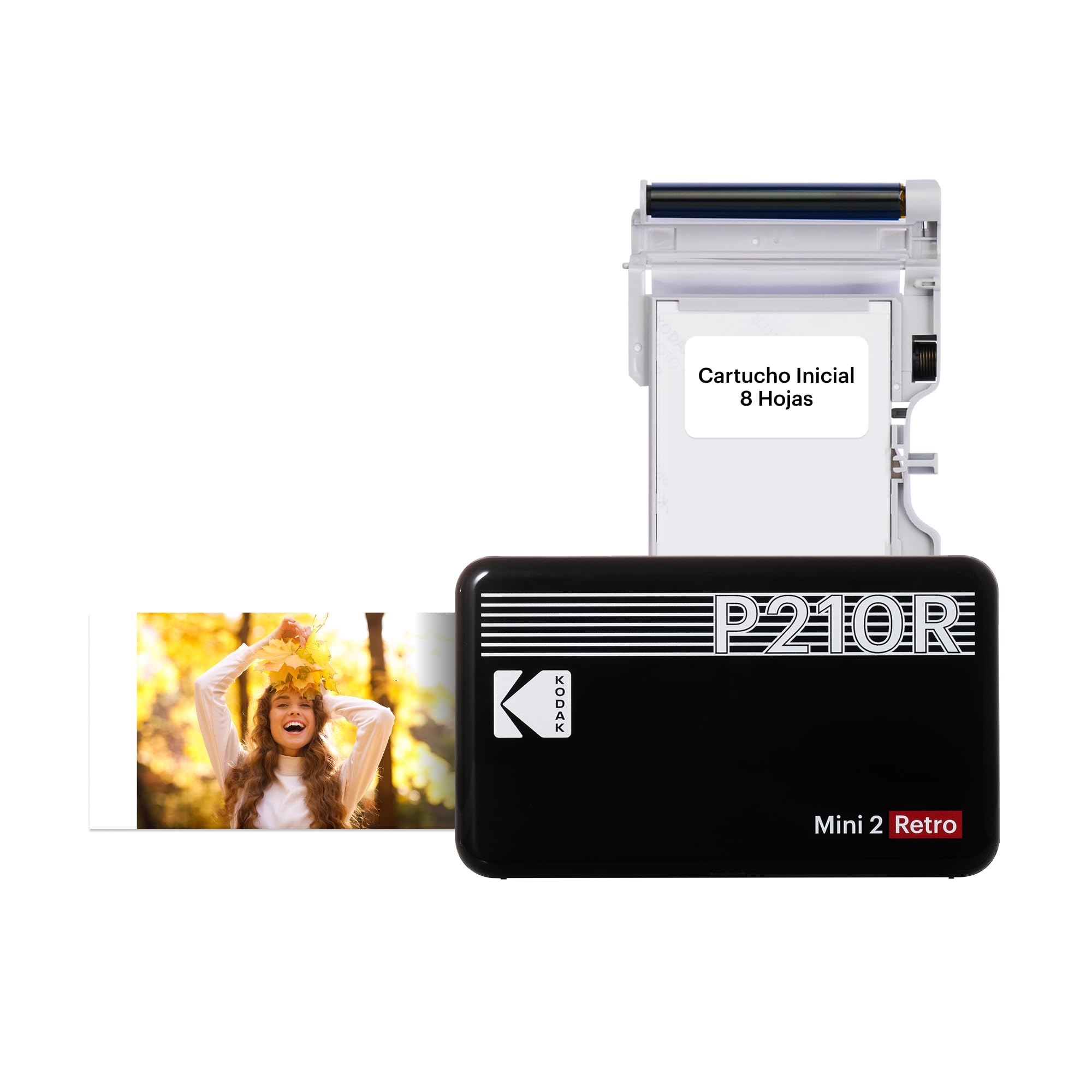 Kodak Mini 2 Retro 4Pass, Impresora Fotográfica + 8 Hojas, Fotos Instantáneas Tamaño 54X86mm, Conexión Inalámbrica Bluetooth - Negro