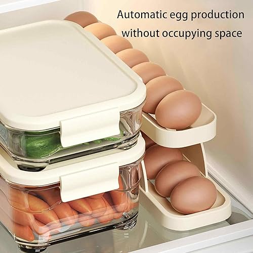 Miniatura 6 de Bandeja rodante para huevos para nevera, bandeja de huevos enrollable para 12-14 huevos, soporte dispensador de huevos para encimera de cocina,