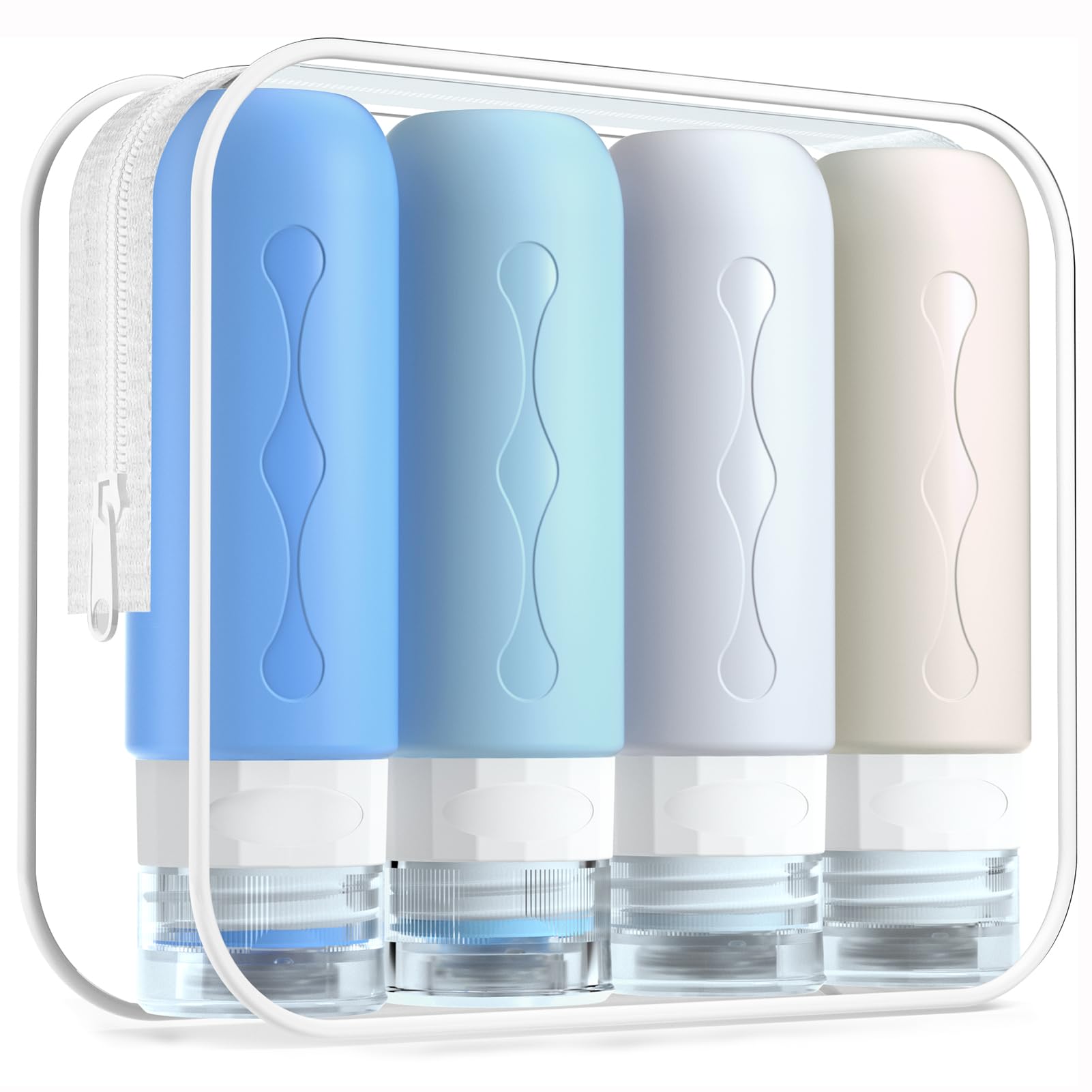 Gemice Blue Silicone Travel Bottle, 4 Pack Portable Travel Containers Set Leakproof Refillable Squeezable For Lotion Liquid Shampoos, Soap And Toiletries (90Ml)