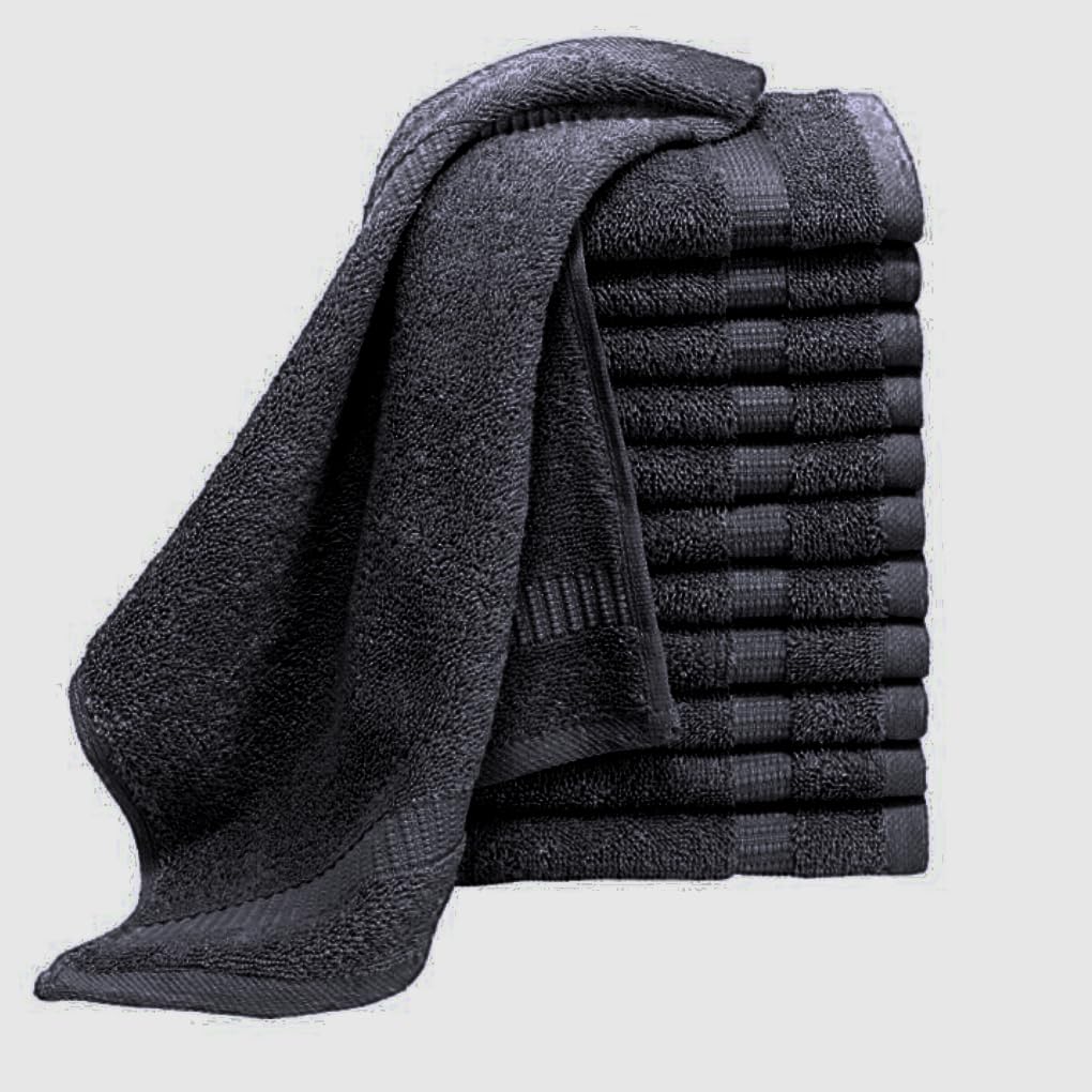 Paquete de 6, 12, 24, 36, 48, 72, 96 toallas faciales, 100% algodón egipcio, franela suave, para el gimnasio, desmaquillante, toalla para los dedos (72, negro)