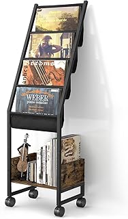 Vinyl Record Storage, Record Holder Up to 150 Albums, Record Stand with 4 Tier Vinyl Holder Display Shelf, Record Cabinet Vinyl Storage Organizer Rack, Movable Record Table for Book Magazine Turntable