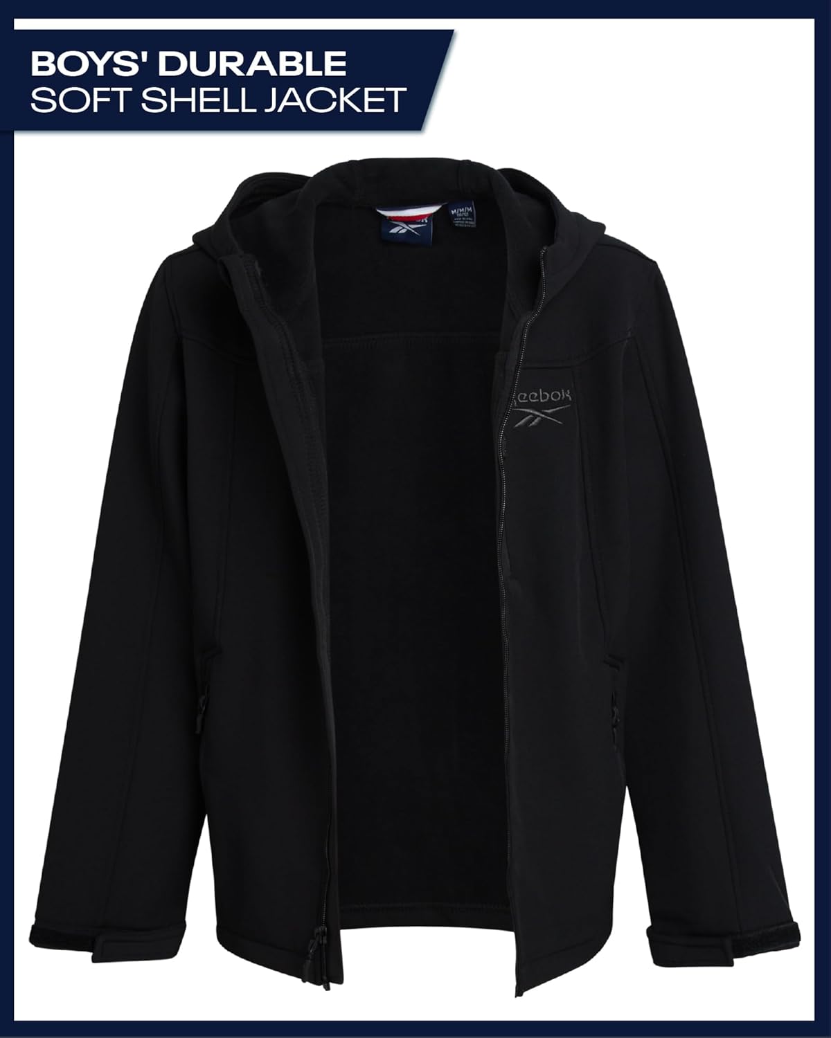 Reebok Boys Fleece Jacket - Polar Fleece Lined Wind & Water Resistant Softshell Winter Jacket - Outdoor Winter Coat for Boys - Image 3