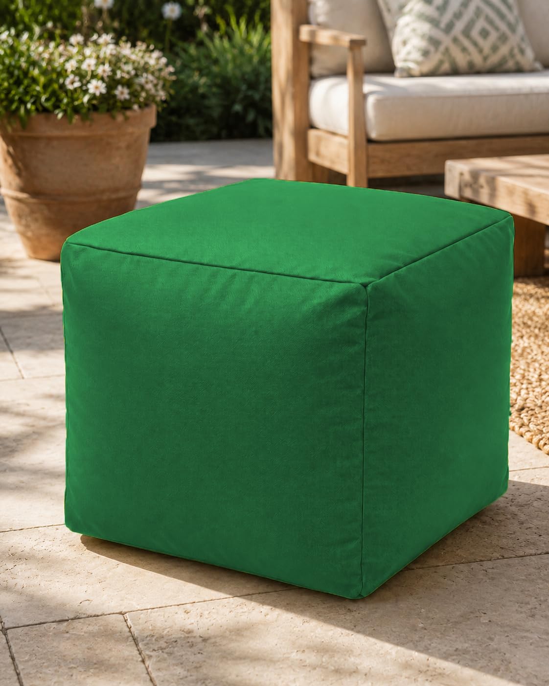 INSAFIANS Waterproof Bean Bag Footstool Square Pouffe Outdoor Ottoman for Garden & Living Room (Dark Green)