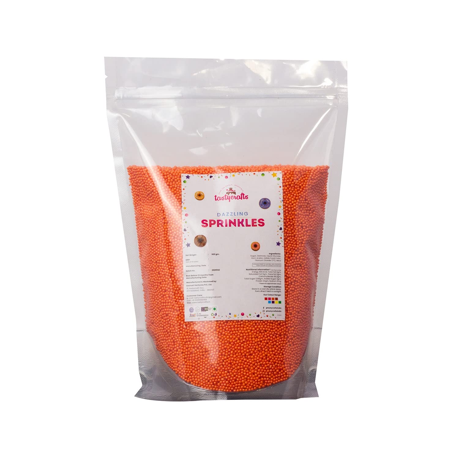 Tastycrafts Metallic Sprinkles - Dazzling Ball, 1.5 mm | Edible Bakestable Colour Balls | Sprinkle for Cake, Cupcake Decoration | Coloured Sugar Confectionery - 500 GM (Orange) (B09Y64Z7FT) Amazon Price History, Amazon Price Tracker