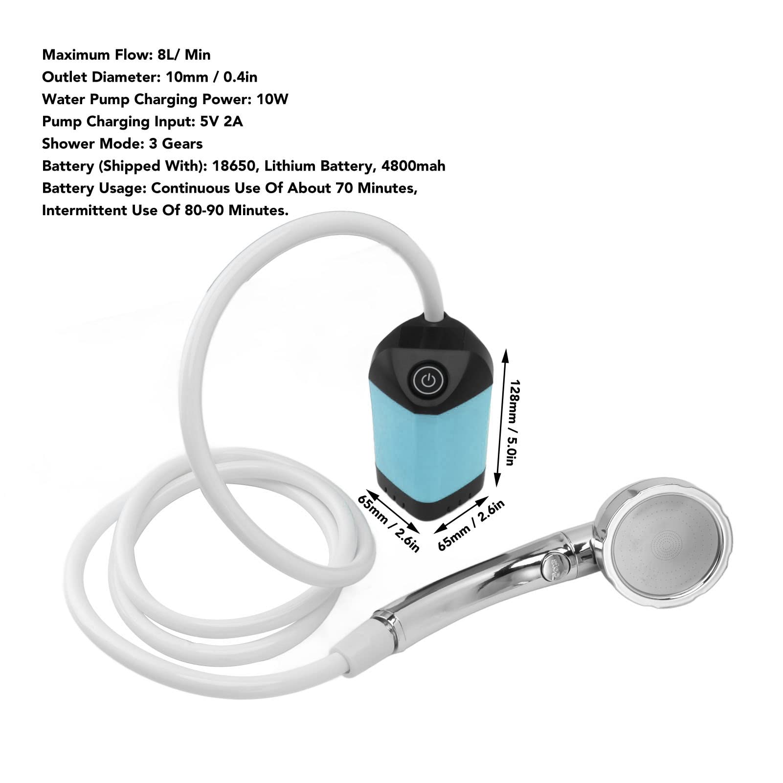 Tragbare Dusche, wiederaufladbare elektrische tragbare Campingdusche, Outdoor 3-Gang verstellbare Camping-Duschpumpe mit Filter für Camping, Wandern, Reisen (Blau)