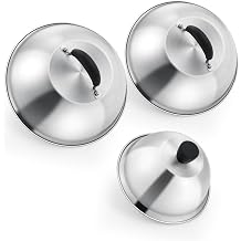 Leonyo 9.7IN-6IN Stainless Steel Griddle Basting Cover Dome, 3 Pack | Commercial Round Cheese Melting Dome For Griddle, BBQ Food Steamer Cover Lid For Flat Top Grill, Dishwasher Safe