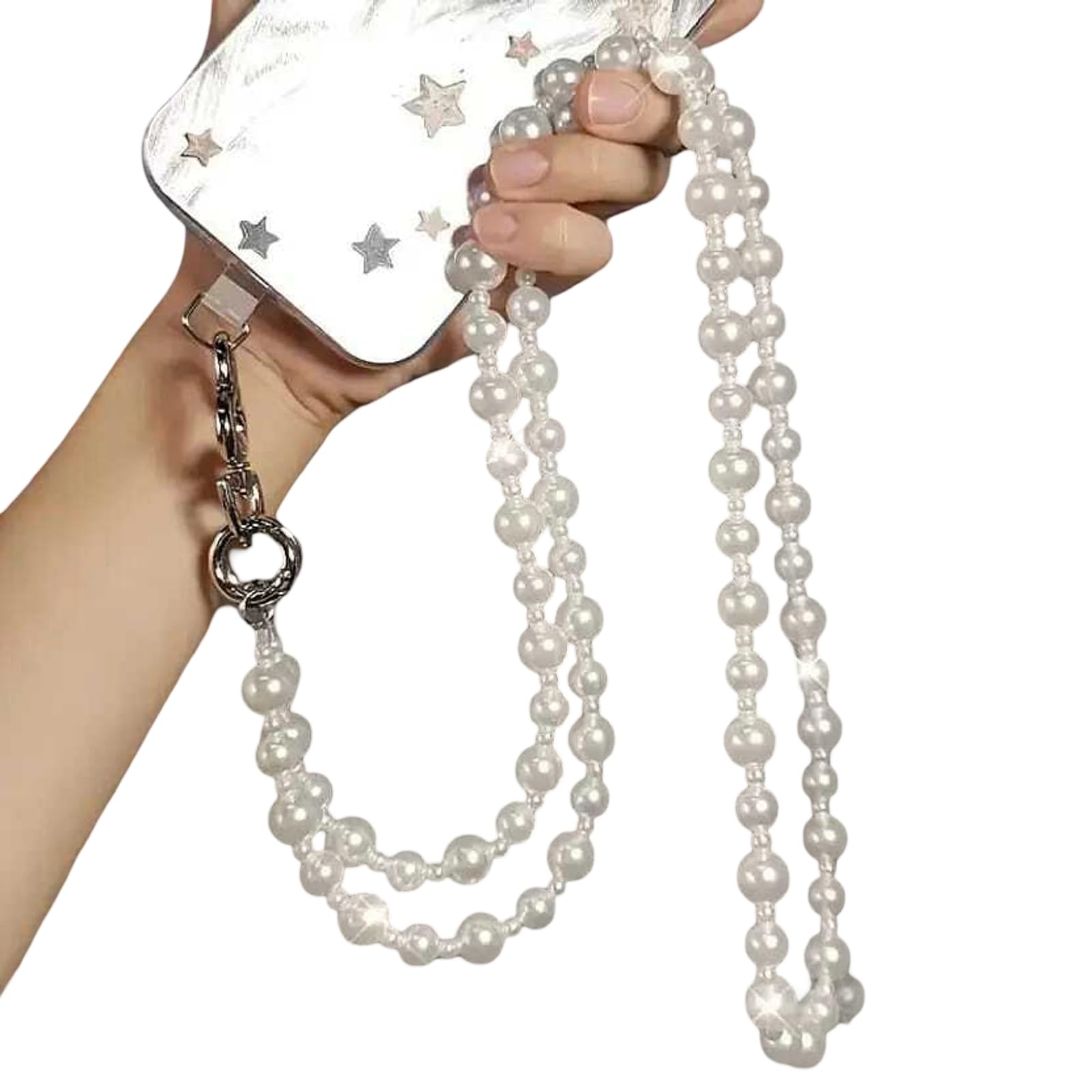 Pearl Beaded Phone Strap with Chain Wrist Strap, White Crossbody Lanyard Charm for Women, Mobile Phone Accessory, 120 cm-image-20