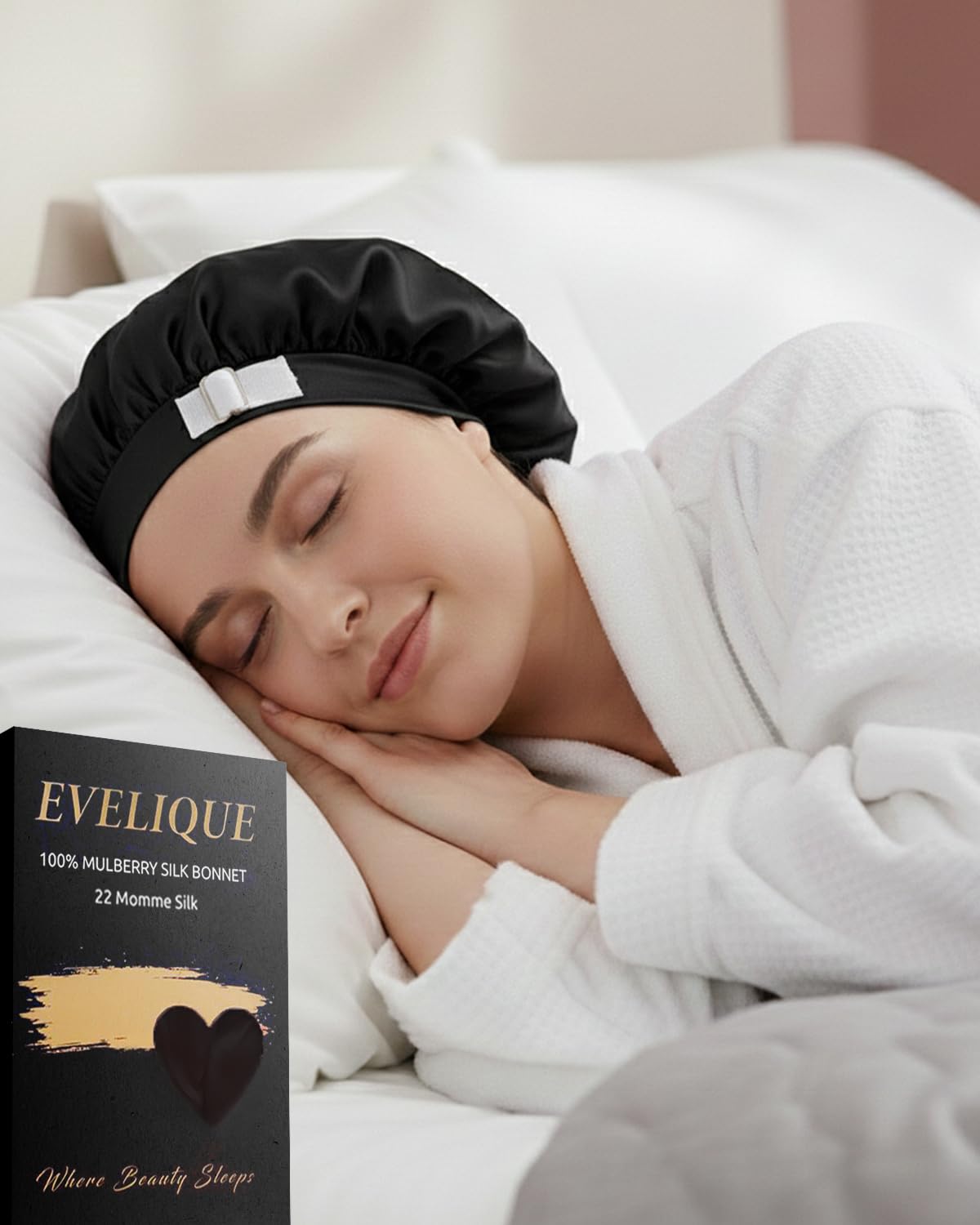 100% Mulberry Silk Bonnet for Sleeping Women, 22 Momme Silk Hair Wrap, Non-Slip Silk Bonnet for Curly Hair, Silk Sleep Bonnet Black