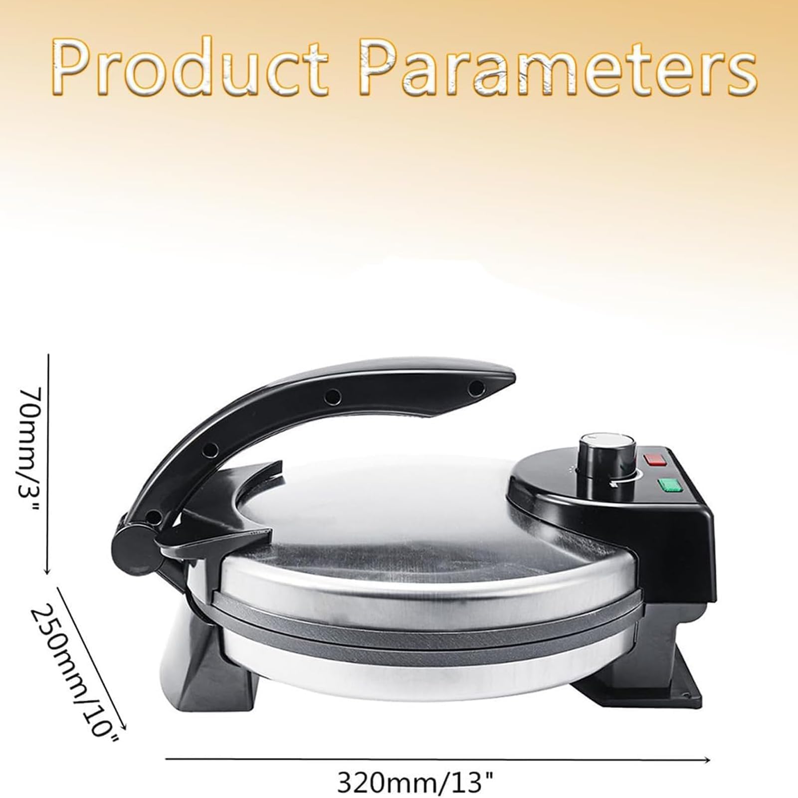 Eléctrica Roti Maker, 1500 W, bandeja antiadherente para hornear, temperatura ajustable, calefacción de doble cara, ideal para chapati, panqueques, crepes, pizza, pita