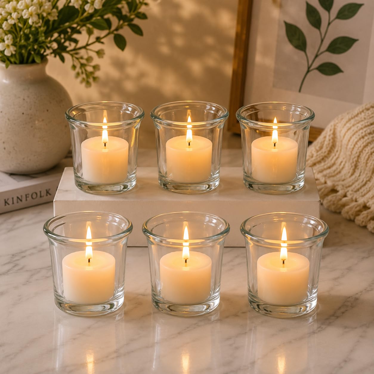 Tealight Candle Holder Set of 6,Glass Votive Candle Holders,Clear Tea Light Holders Bulk for Wedding Holiday Birthday Party Dinner & Home Decor (6, Clear)-image-11