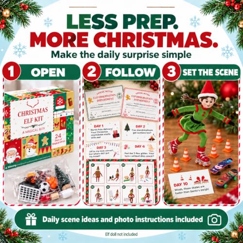 Elf Kit 24 Days of Christmas 2026 Countdown Adventure Box | Daily Scenes Props & Accessories Christmas Holiday Tradition Starter Kit (Elf Not Included) - image 4