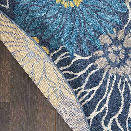 Nourison Passion Blue 5'3" X Round Area Rug, Floral, Farmhouse, Easy Cleaning, Non Shedding, Bed Room, Living Room, Dining Room, Kitchen, (5' Round) #TOP7