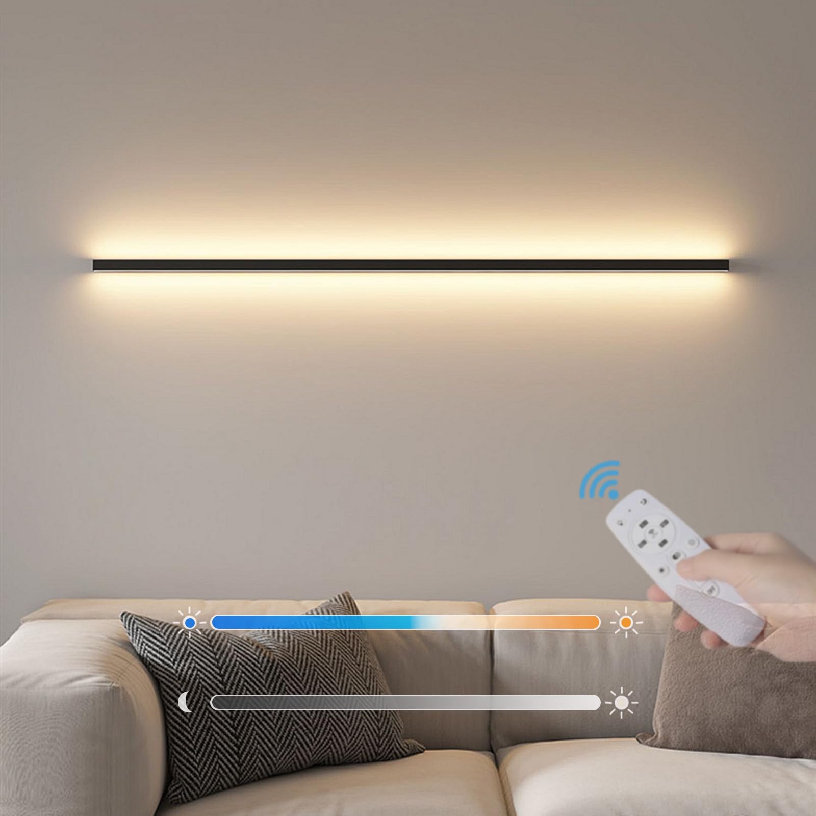 JYBNBBE Wall Sconce Lights Indoor LED Wall Lamp with Remote Controls Dimmable Long Strip Modern Black Aluminium for Hallway Bedroom Study Living Room,Black-40cm