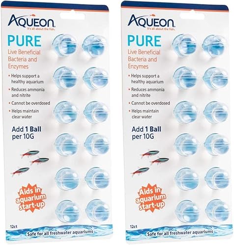 Aqueon Paquete de 2 bacterias beneficiosas y enzimas puras para acuarios, paquete de 12 unidades cada uno, trata hasta 240 galones