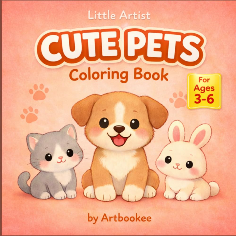 Little Artist: Cute Pets Coloring Book: Fun and Easy Animals for Little Hands Ages 3-6
